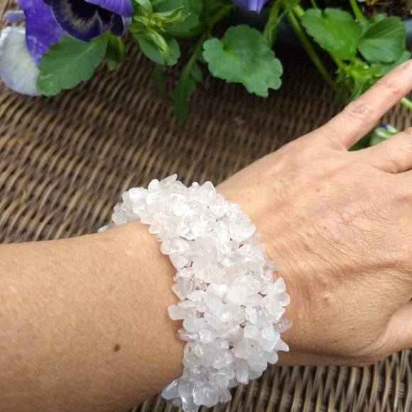 vintage y2k 00s hand made pink quartz stretchy cuff bracelet #1 - Picture 2 of 7